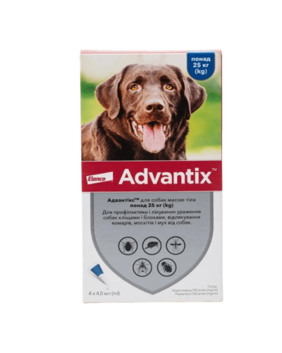 Капли на холку для собак Elanco Bayer Advantix 25 - 40 кг, 4 шт