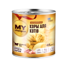 Мій чемпіон. Вологий корм для котів шматочки з Куркою та Індичкою 415г