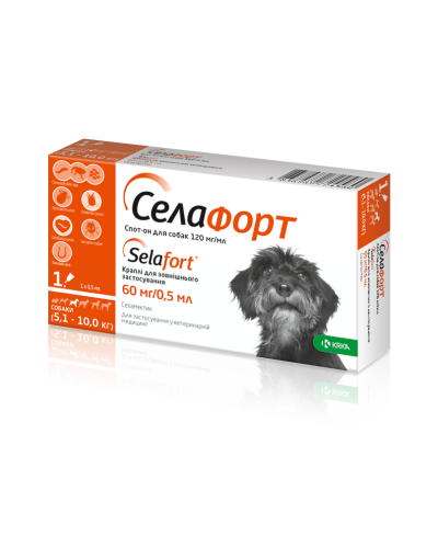 Selafort (Селафорт) краплі на холку від бліх, кліщів та гельмінтів для собак від 5,1 до 10 кг ( 1/10/90 ) ( 1/10/90 )