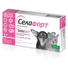 Селафорт Спот-он Краплі від бліх, кліщів та глистів для котів та собак вагою до 2,5 кг, 15 мг/0,25 мл, 1 піпетка