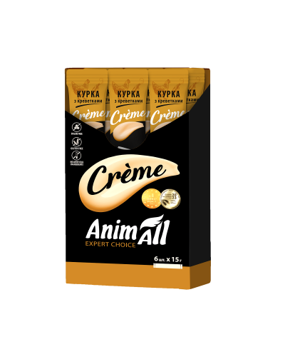 AnimAll Сrème для кошек со вкусом курицы с креветками, 6х15 г