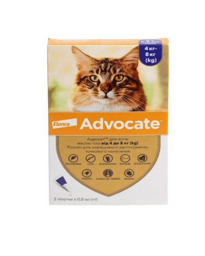 Краплі на холку від бліх та кліщів для котів Elanco Bayer Advocate до 4 кг, 3 шт