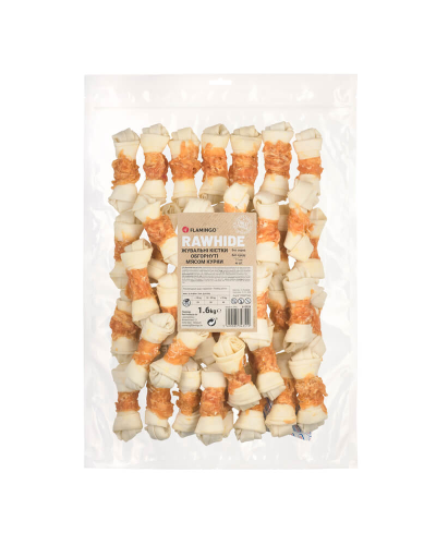 Flamingo ЖЕВАТЕЛЬНЫЕ КОСТИ ДЛЯ СОБАК ОБОБРНУТЫЕ МЯСОМ КУРКИ 11CM 46ST 1,61KG