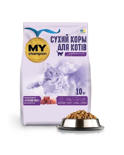 Мой чемпион. Полнорационный сухой корм для кошек "Мясной микс", 10 кг.