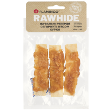 Flamingo ЖЕВАТЕЛЬНЫЕ РЕБЕРКИ ДЛЯ СОБАК ОБОБРНУТЫЕ МЯСОМ КУРКИ 12CM 3ST 90GR