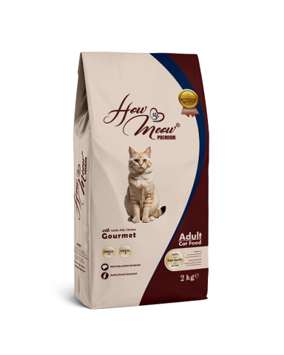 Полнорационный корм для взрослых кошек How Meow Adult Gourmet 2кг (ягненок, курица, рыба)