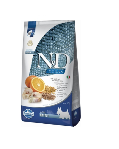Сухой корм для собак  мелких пород Farmina N&D Low Grain Ocean ADULT MINI с треской и апельсином 7 kg 36605