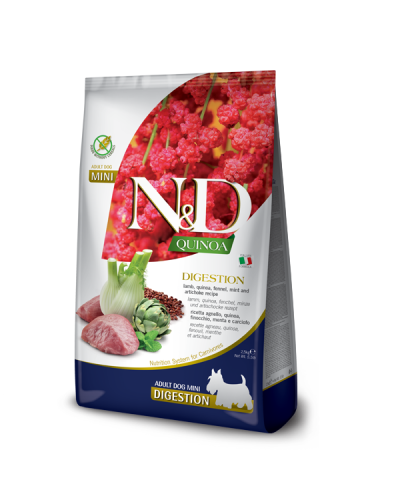 Сухий корм для собак Farmina N&D QUINOA DOG DIGESTION, LAMB & FENNEL ADULT MINI дієт. харчування у разі порушень травлення з ягням та кіноа, 2,5 кг 40060