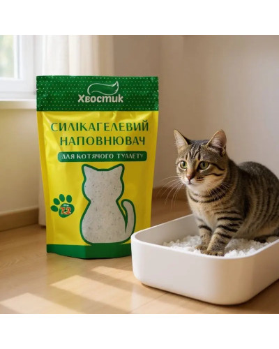 Наполнитель Хвостик 10л силикагель мелкий с зелеными гранулами
