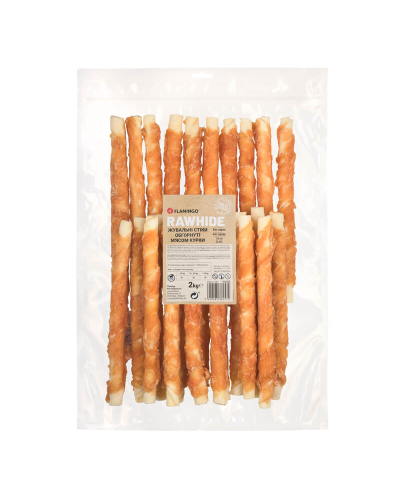 Flamingo ЖЕВАТЕЛЬНЫЕ СТИКИ ДЛЯ СОБАК ОБОБРНУТЫЕ МЯСОМ КУРКИ 25CM 25ST 2KG
