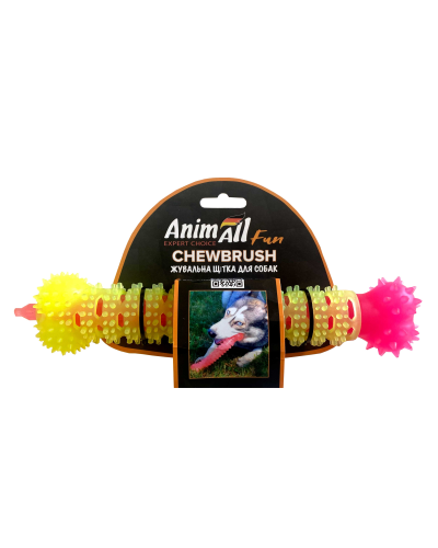 AnimAll Фан жевательная щетка-кость желтая с розовым, 24 см