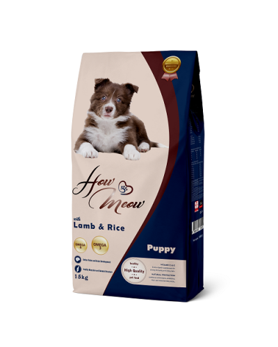 Повнораціонний корм для щенят How Meow Puppy з ягням та рисом 15кг