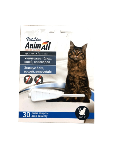 AnimAll VetLine SPOT-ON - краплі від бліх, кліщів, волосоїдів для котів від 4 кг (1,0мл)