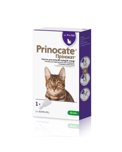  Prinocate (Прінокат)Large Cats краплі від бліх та кліщів для крупних кішок вагою 4-8 кг, упаковка 3 піпетка 0,8 мл