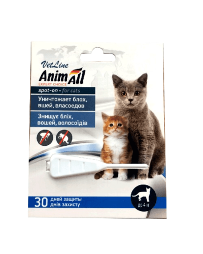 AnimAll VetLine SPOT-ON - краплі від бліх, вошей і волосоїдів для котів до 4 кг (0,5мл)