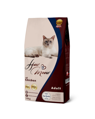 Полнорационный корм для взрослых кошек How Meow Adult Cat с курицей 15кг