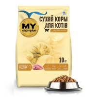 Мой чемпион. Полнорационный сухой корм для кошек с курицей и расторопшей, 10 кг.