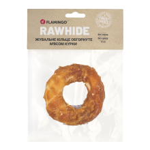 Flamingo ЖЕВАТЕЛЬНОЕ КОЛЬЦО ДЛЯ СОБАК ОБОРУТНО МЯСОМ КУРКИ 10CM 100g