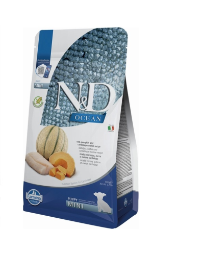 Сухий корм для цуценят малих порід Farmina N&D Grain Free OCEAN COD, PUMPKIN & CANTALOUPE MELON PUPPY MINI з тріскою та динею 800 gr 38784