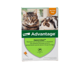 Краплі Elanco (Bayer) Advantage від бліх для котів кошенят і кроликів до 4 кг 