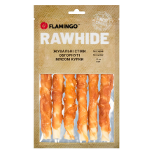 Flamingo ЖЕВАТЕЛЬНЫЕ СТИКИ ДЛЯ СОБАК ОБОБРНУТЫЕ МЯСОМ КУРКИ 15MM 15CM 6ST. 180g