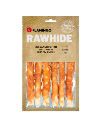 Flamingo ЖЕВАТЕЛЬНЫЕ СТИКИ ДЛЯ СОБАК ОБОБРНУТЫЕ МЯСОМ КУРКИ 15MM 15CM 6ST. 180g