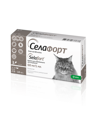 Selafort (Селафорт) краплі на холку від бліх, кліщів та гельмінтів для кішок від 7,6 до 10 кг