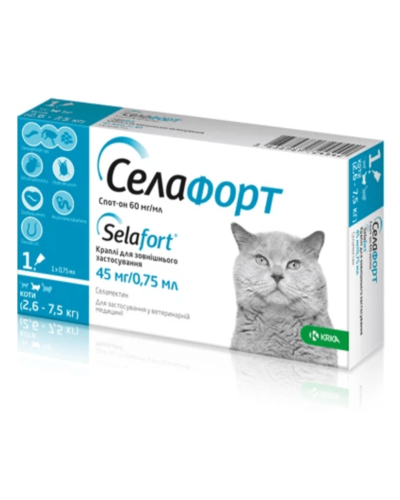Selafort by KRKA - Селафорт краплі від бліх, кліщів і гельмінтів для котів, 2,6-7,5кг