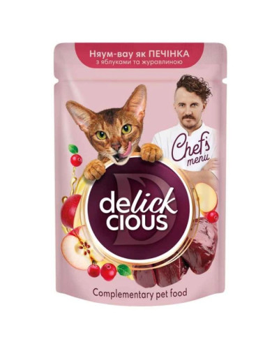 Delickcious Chef's Menu вологий корм для кішок 85 г - печінка, яблука та журавлина