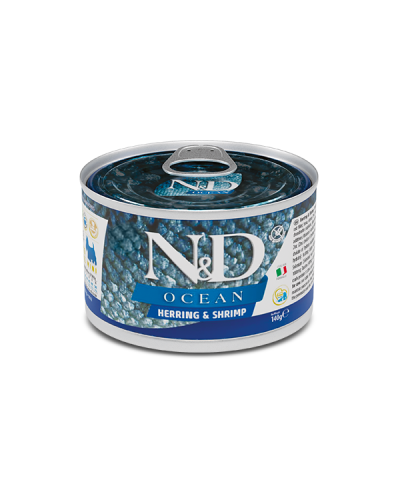 Вологий корм для собак малих порід Farmina N&D Grain Free OCEAN HERRING & SHRIMP ADULT MINI з оселедцем, тріскою, тунцем та креветкою, 140 г 02215