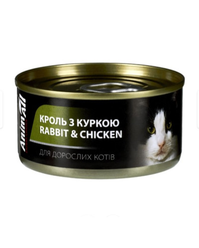 АнімАлл вологий корм для котів з кролем та куркою 80 г