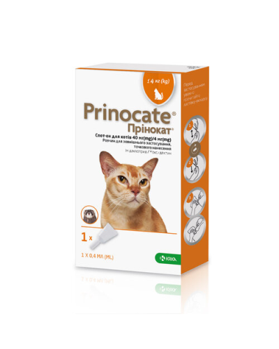 Прінокат Prinocate Large Cats краплі від бліх та кліщів для котів до 4 кг, 40/4мг (уп х 3 піпетки)