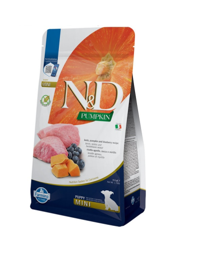 Сухий корм для цуценят малих порід Farmina N&D Grain Free PUMPKIN LAMB & BLUEBERRY PUPPY MINI 800 gr 33185
