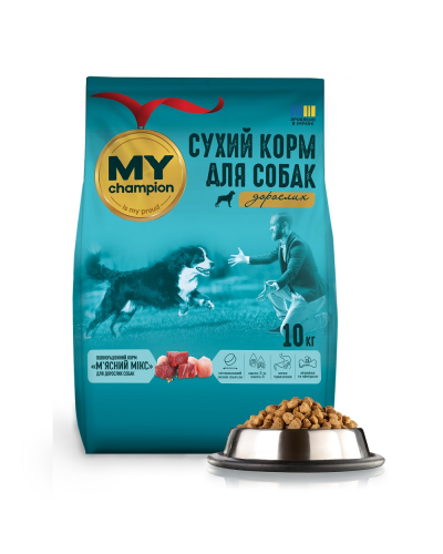 Мой чемпион. Полнорационный сухой корм для собак "Мясной микс", 10 кг