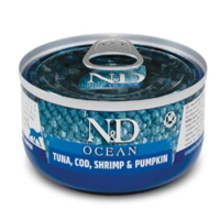 Влажный корм для кошек Farmina N&D Grain Free OCEAN TUNA, COD, SHRIMP & PUMPKIN тунец, креветка, арбуз, 70 г 01997