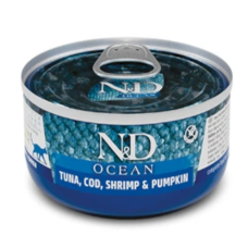 Влажный корм для кошек Farmina N&D Grain Free OCEAN TUNA, COD, SHRIMP & PUMPKIN тунец, креветка, арбуз, 70 г 01997