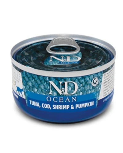 Вологий корм для котів Farmina N&D Grain Free OCEAN TUNA, COD, SHRIMP & PUMPKIN тунець, креветка, тиква, 70 г 01997