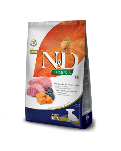Сухий корм для цуценят малих порід Farmina N&D Grain Free PUMPKIN LAMB & BLUEBERRY PUPPY MINI 2,5 kg 33239