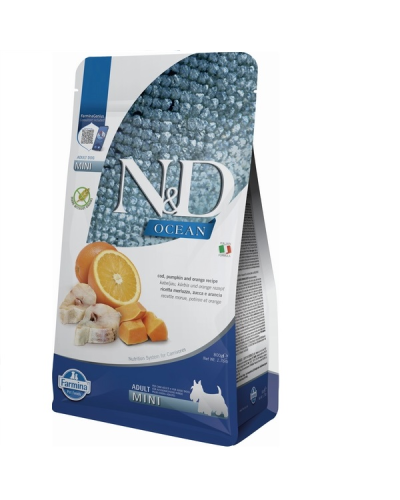 Сухой корм для собак Farmina N&D Grain Free OCEAN COD, PUMPKIN & ORANGE ADULT MINI с треской и апельсином 800 gr 36513