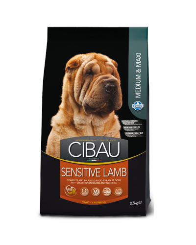 Сухой корм для взрослых собак cредних и крупных пород CIBAU SENSITIVE ADULT MEDIUM & MAXI с чувствительным пищеварением с ягненком 2,5 кг. 30979
