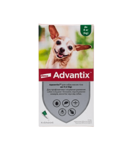 Краплі на холку для собак Elanco Bayer Advantix до 4 кг, 4 шт
