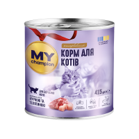 Мой чемпион. Влажный корм для кошек кусочки с Курицей и Телятиной 415г
