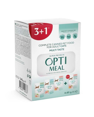 Набір 3+1 вологий корм для кішок Optimeal Adult, 340 г - асорти