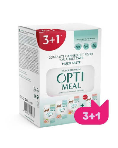 Набір 3+1 вологий корм для кішок Optimeal Adult, 340 г - асорти
