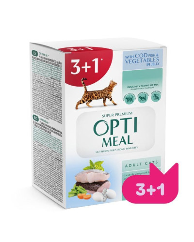 Optimeal Immunity Support Mix Adult набір 3+1 вологий корм для котів 4*85 г - тріска та овочі