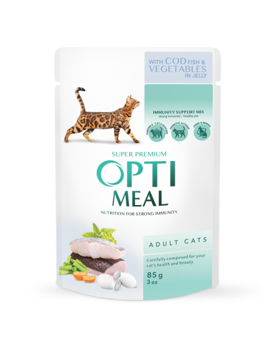 Optimeal Immunity Support Mix Adult набір 3+1 вологий корм для котів 4*85 г - тріска та овочі