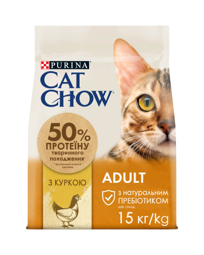 Сухий корм CAT CHOW Adult для дорослих котів, з куркою, 15 кг