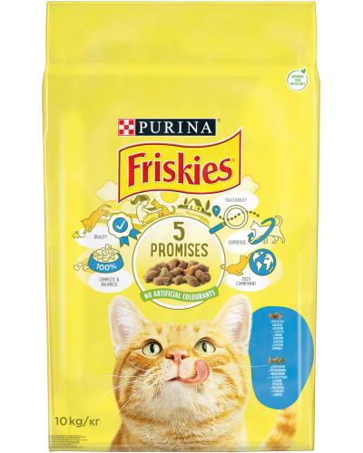 Сухой корм FRISKIES для взрослых кошек, с лососем и овощами, 10 кг
