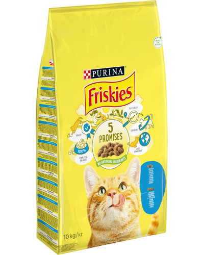 Сухой корм FRISKIES для взрослых кошек, с лососем и овощами, 10 кг