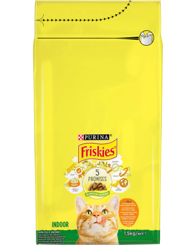 Сухий корм FRISKIES Indoor для дорослих котів що постійно перебувають у приміщенні, з куркою та індичкою, з овочами, 1,5 кг